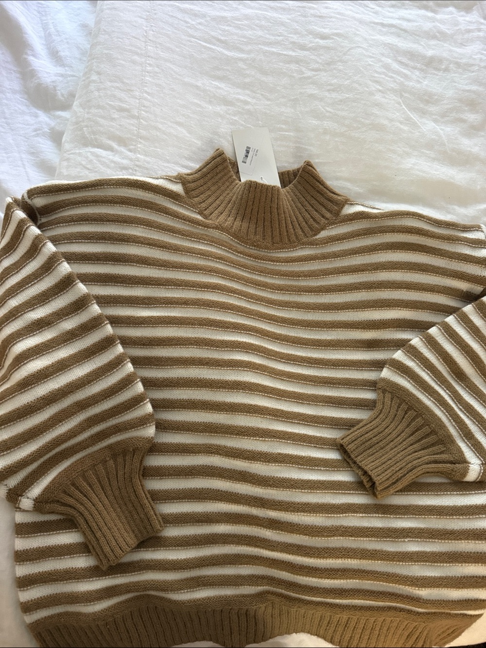NWT Lumiere Striped Mock Neck Sweater in Brown & Cream